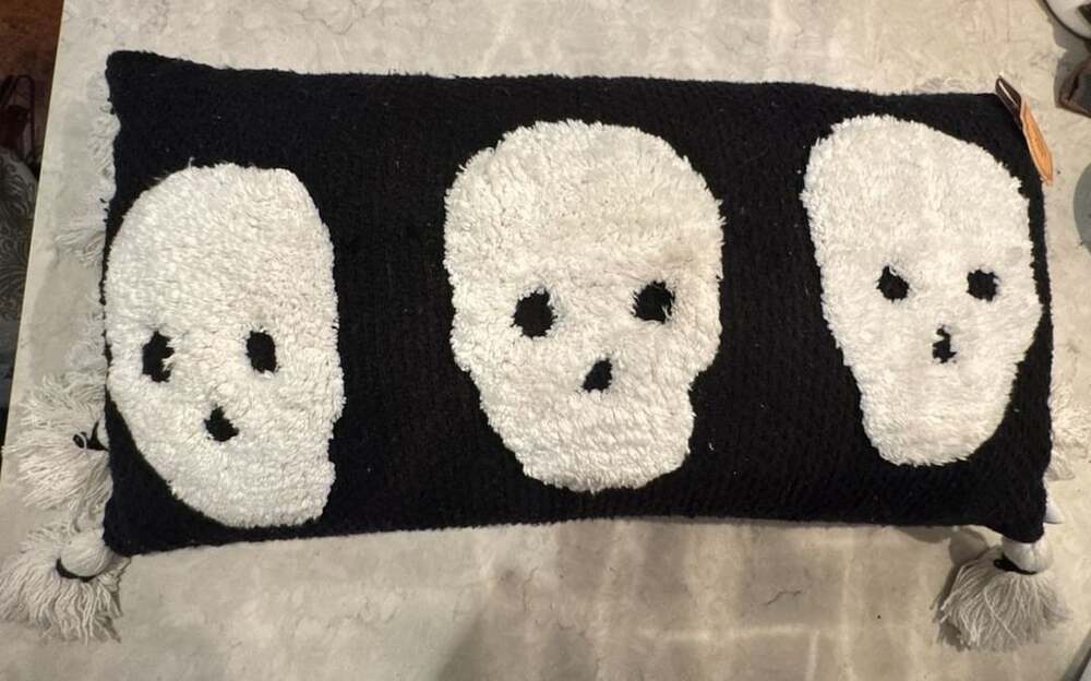 Sweet Street Skeleton Skulls Decorative Pillow Size 14x22 Black White Halloween